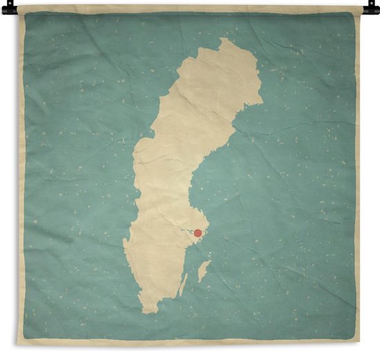 Wandkleed Kaart Zweden - Kaart van Zweden op oud papier Wandkleed katoen 180x180 cm - Wandtapijt met foto