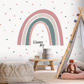 Muurstickers Rainbow with dots - pink/ grey Regenboog met 200 stippen