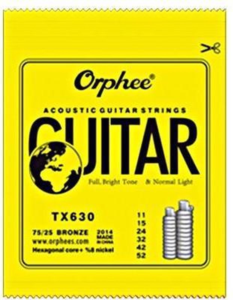 Orphee akoestische gitaarsnaren tx-serie, folk hexagonaal koolstofstaal, accessoires voor metalen onderdelen [tx630]