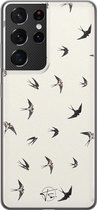 Samsung Galaxy S21 Ultra siliconen hoesje - Vogels / Birds - Soft Case Telefoonhoesje - Beige - Print