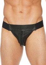 Plain Front With Zip Jock - Leather - Black/Black -