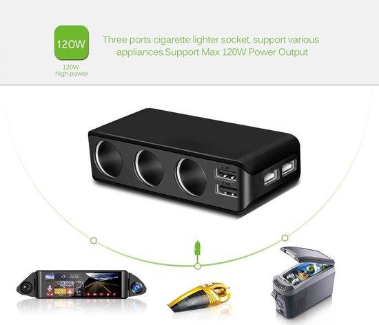 WiseGoods - Premium Auto Sigarettenaansteker Splitter - 4 Poorten USB - Autolader USB - Autolader Splitter - 12V Splitter - WiseGoods