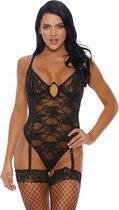 Your Lace or Mine Teddy with Garter Straps - Black