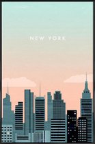 JUNIQE - Poster in kunststof lijst New York - retro -30x45 /Grijs