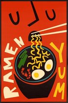 JUNIQE - Poster met kunststof lijst Yum Ramen -13x18 /Rood