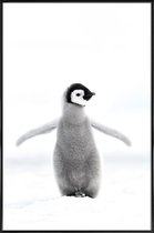 JUNIQE - Poster met kunststof lijst Lone Penguin -13x18 /Grijs & Wit