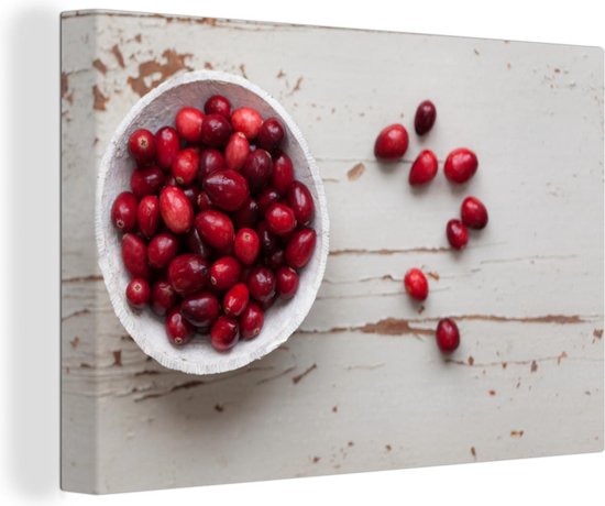 Bol Witte aux canneberges rouges Toile 180x120 cm - Tirage photo sur Toile (Décoration murale salon / chambre) XXL / Groot format!