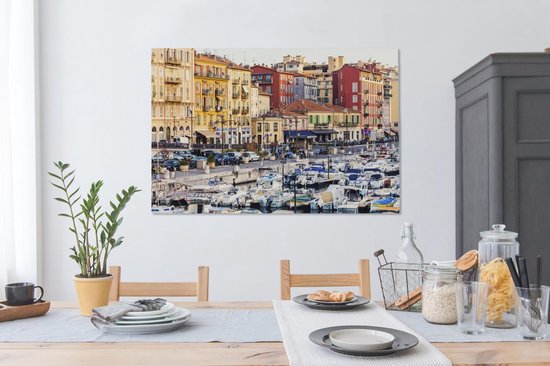 Le port animé de la ville française Nice Canvas 120x80 cm - Tirage photo sur toile (Décoration murale salon / chambre) / Villes européennes Peintures sur toile