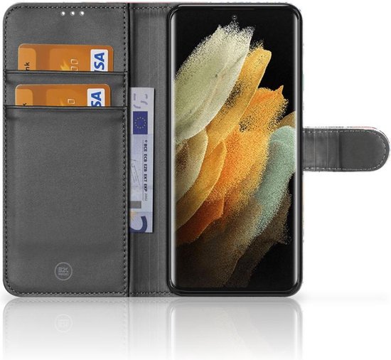 PU Premium Housse pour Samsung Galaxy S21 Ultra Portefeuille Plaques D'Immatriculation