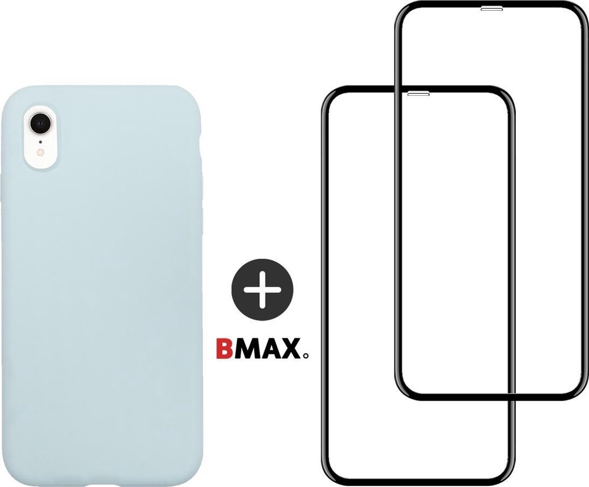 BMAX Telefoonhoesje geschikt voor iPhone XR - Siliconen hardcase hoesje zeeblauw - Met 2 screenprotectors full cover