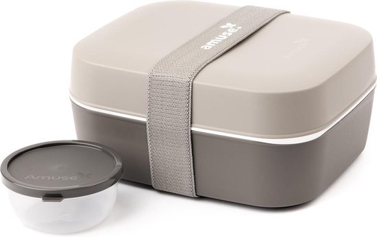 Amuse Lunchbox 3-in-1 - Brooddoos - met Rekker en Sauspotje - Microgolfoven Veilig - Vaatwasser en Diepvries Bestendig - Bruin