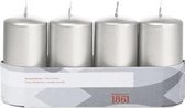 16x Zilveren cilinderkaars/stompkaars 5 x 10 cm 18 branduren - Geurloze zilverkleurige kaarsen - Woondecoraties