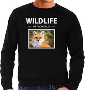 Dieren foto sweater Vos - zwart - heren - wildlife of the world - cadeau trui Vossen liefhebber M