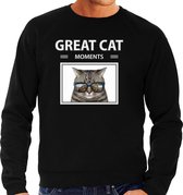Dieren foto sweater grijze kat - zwart - heren - great cat moments - cadeau trui katten liefhebber S