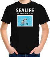 Dieren foto t-shirt Dolfijn - zwart - kinderen - sealife of the world - cadeau shirt Dolfijnen liefhebber L (146-152)