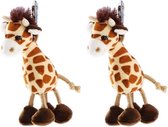 Set van 4x stuks pluche mini knuffel giraffe sleutelhanger 13 cm - Dieren knuffel cadeaus artikelen voor kinderen