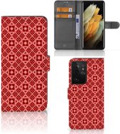 Smartphone Hoesje Geschikt voor Samsung Galaxy S21 Ultra Wallet Book Case Batik Red