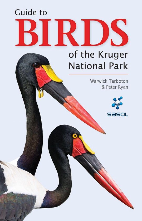 Gids voor vogels van het Kruger National Park met twee zadelbekooikotsen op de voorgrond.