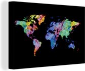 Canvas Wereldkaart - 120x80 - Wanddecoratie Wereldkaart - Regenboog - Aquarel
