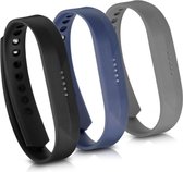 kwmobile horlogeband voor Fitbit Flex 2 - 3x siliconen bandje in zwart / donkerblauw / antraciet - Voor fitnesstracker