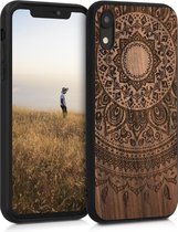 kwmobile telefoonhoesje compatibel met Apple iPhone XR - Hoesje met bumper in donkerbruin - walnoothout - Indian Sun design