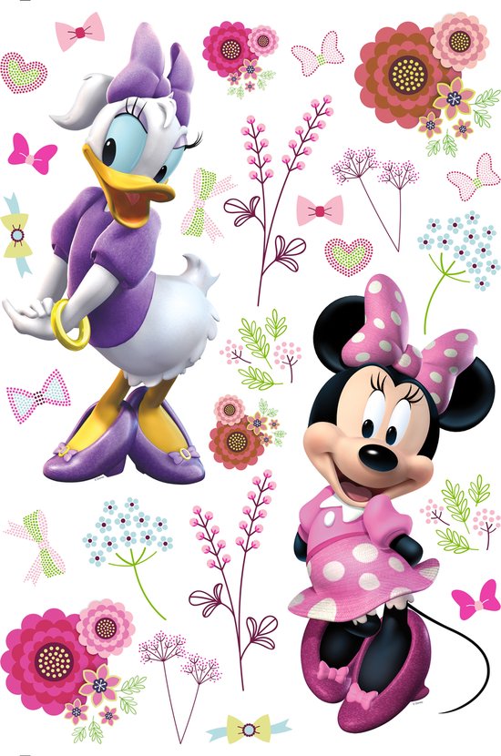 Sticker mural Disney Minnie Mouse & Katrien Duck rose, violet et blanc - 600119 - 42,5 x 65 cm