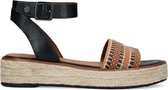 No Stress - Dames - Zwarte leren sandalen met print - Maat 40