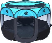 Puppyren / hondenren / puppytent draagbaar Maat L - Blauw / zwart - Afmeting: 91 x 91 x 58 CM