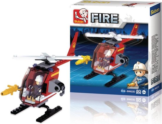 Sluban M38-B0622D - Elicottero Dei Vigili Del Fuoco In Mattoncini, 77 Pezzi - Multicolore
