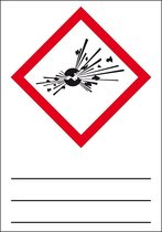 GHS01 explosieve stoffen sticker, beschrijfbaar 37 x 52 mm - beschrijfbaar