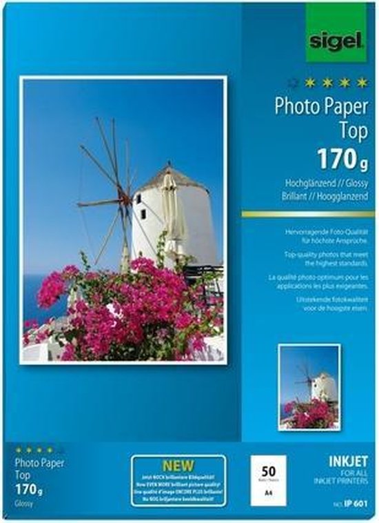 inkjetpapier Sigel A4 170grs pak a 50 vel fotopapier hoogglans hoogwit