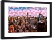 Foto in frame , Stadse Architectuur met roze lucht ,120x80cm , Multikleur , wanddecoratie