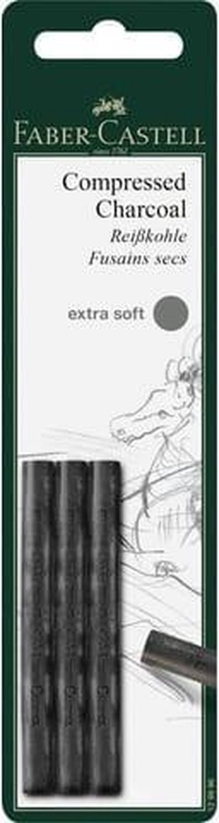 Faber-Castell houtskool - Pitt Monochrome - geperst - extra soft - 3 stuks blister - FC-129996