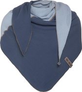 Knit Factory Fay Gebreide Omslagdoek - Driehoek Sjaal Dames - Jeans/Indigo - 190x85 cm - 100% Biologisch katoen