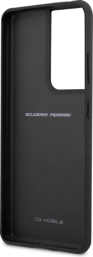 Ferrari Scuderia - Lederen backcover hoes - Samsung Galaxy S21 Ultra - Zwart + Lunso Tempered Glass - Ferrari