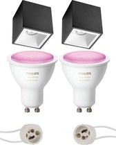 PHILIPS HUE - Opbouwspot Set GU10 - White and Color Ambiance - Bluetooth - Primux Cliron Pro - Opbouw Vierkant - Mat Zwart/Wit - Verdiept - 90mm