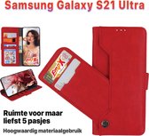 EmpX.nl Samsung S21 Ultra Rood Boekhoesje | Portemonnee Book Case | Flip Cover Hoesje | Met Multi Stand Functie | Kaarthouder Card | Beschermhoes Sleeve | Met Pasjeshouder & Magnee
