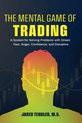 De kaft van het boek 'The Mental Game of Trading' met een silhouet van een hoofd, gevuld met een grafiek en tekst.