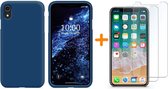 iPhone Xr Hoesje - iPhone Xr Navy Liquid siliconen Hoesje Nano TPU backcover - met 2 Pack Screenprotector / tempered glass