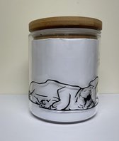 Koekjespot hond  Franse bulldog liggend glas met bamboe deksel