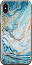 iPhone X/XS hoesje - Marmer blauw goud - Soft Case Telefoonhoesje - Marmer - Blauw