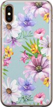 iPhone X/XS hoesje - Mint bloemen - Soft Case Telefoonhoesje - Bloemen - Blauw