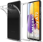 Silicone hoesje transparant met 2 Pack Tempered glas Screen Protector Geschikt voor: Samsung Galaxy A72 ( 4G & 5G )