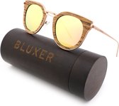 Bluxer® Zonnebril - Hippe Zonnebril Gepolariseerd - UV400 Lens - Rosegold Metal Frame - Zebra Wood - Rosegold Lens