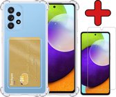 Hoesje Geschikt voor Samsung A52 Hoesje Met Pasjeshouder Siliconen Case Met Kaarthouder Met Screenprotector - Hoes Geschikt voor Samsung Galaxy A52 Hoesje Shock Proof Case - Transparant