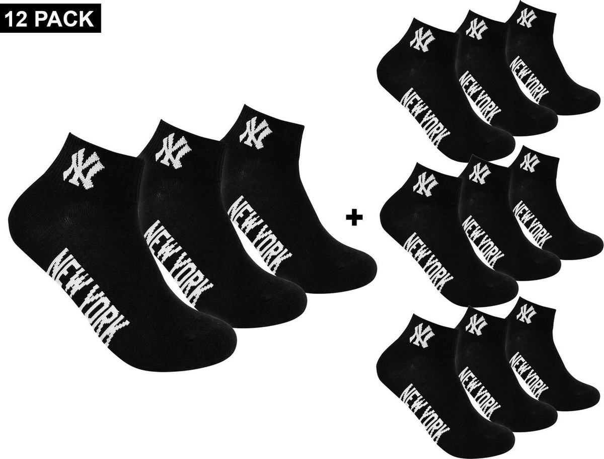 New York Yankees - 12-Pack Quarter Socks - Enkelsokken 12-Pack - 35 - 38 - Zwart