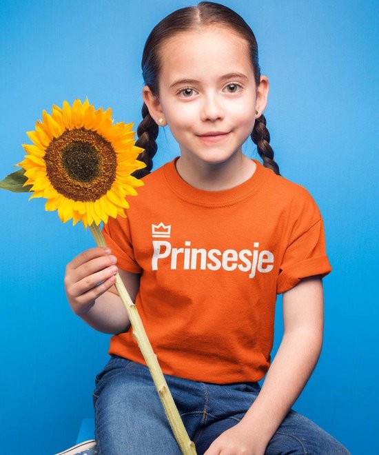 Oranje Koningsdag T-Shirt Kind Prinsesje (5-6 jaar - MAAT 110/116) | Oranje kleding & shirts | Feestkleding