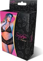 Triangle Bra & Cheeky Short Set - Black - Queen Size - Lingerie For Her - 2 Pcs Set