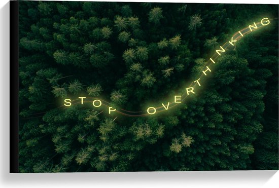 Canvas  - ''Stop Overthinkinh'' over Bomen van Bos - 60x40cm Foto op Canvas Schilderij (Wanddecoratie op Canvas)