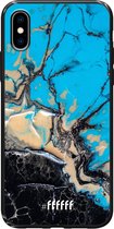 iPhone Xs Hoesje TPU Case - Blue meets Dark Marble #ffffff